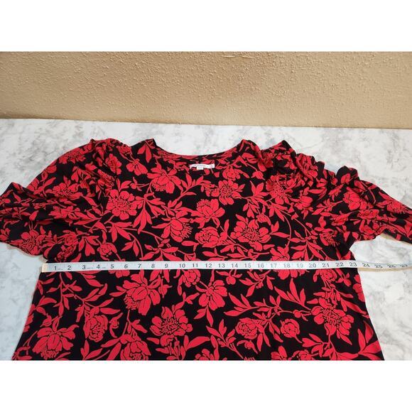 Chico's Women's Black Red Floral Stretch Long Sleeve Round Neck Blouse Size XXL - Picture 5 of 6